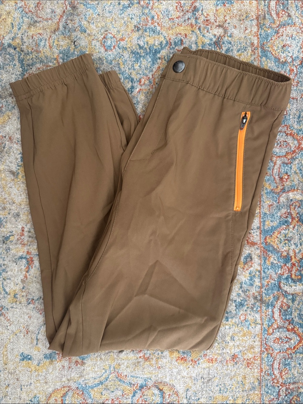 Columbia Brown Jogger Pants with Orange Zip Accent